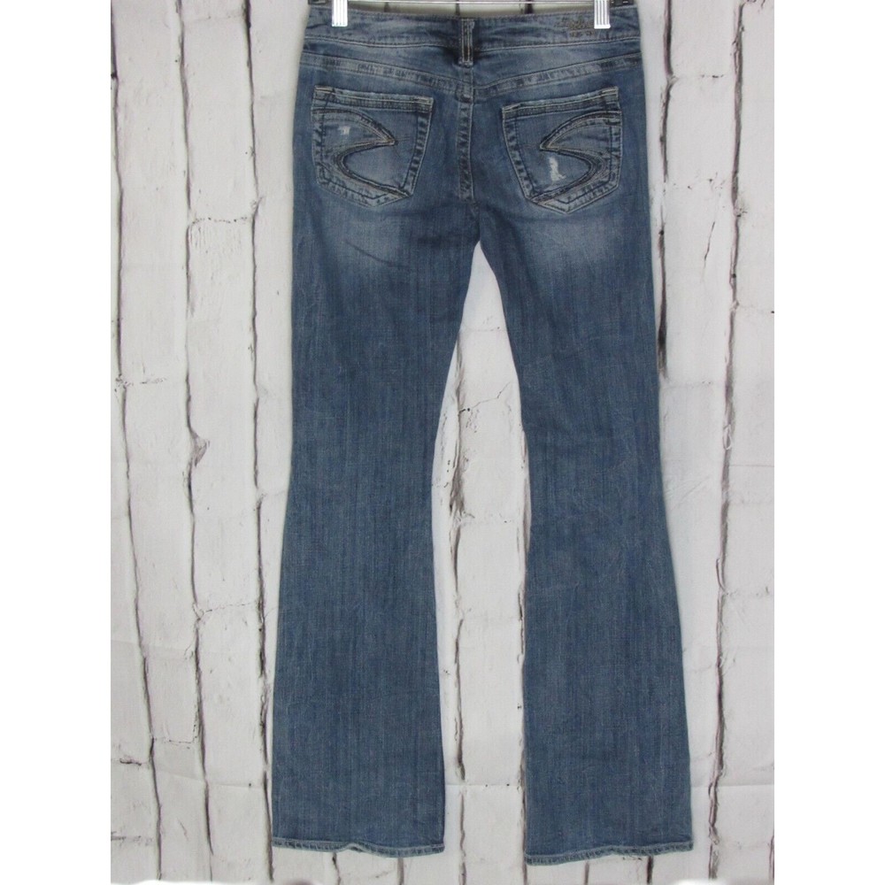 Silver Women Jeans Size 26 Blue Low Rise Alex Distressed Faded Flare Denim - Picture 2 of 4
